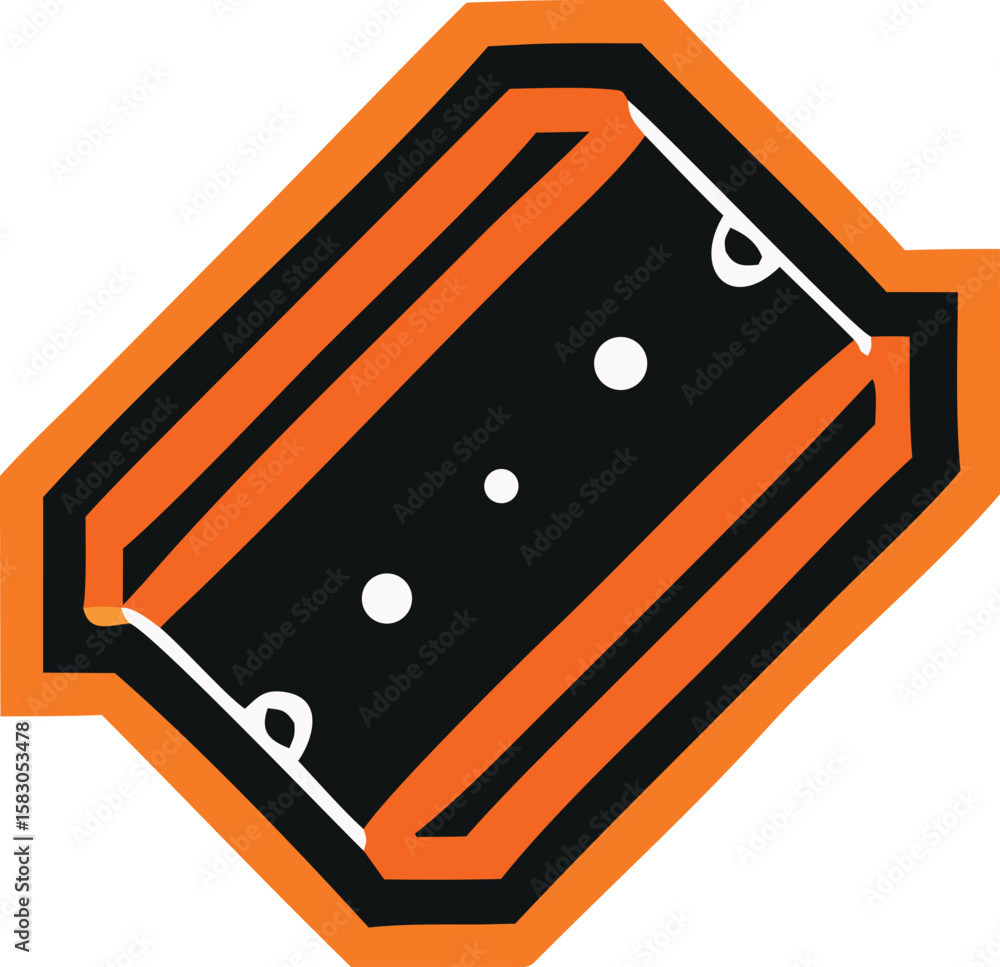 Poster abstract geometric design featuring black and orange stripes with white circular elements and a subt