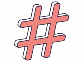 Fototapeta premium Stylized coral hashtag symbol with a purple outline isolated on white background