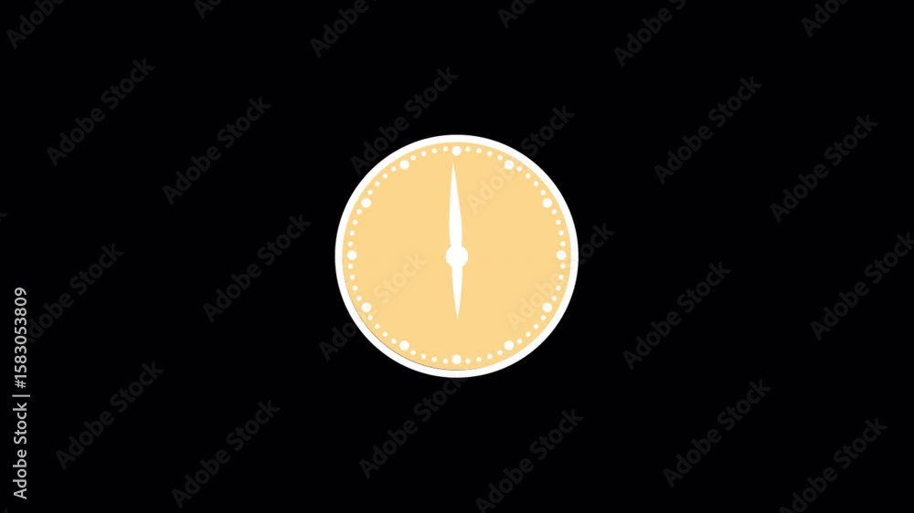 Poster digital clock icon sign animation on black background, stopwatch icon clock animated with alpha chan