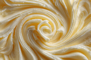 Swirling Buttercream Delights: A close-up view of a luscious swirl of buttercream, revealing its creamy texture and delicate color, perfect for culinary and design projects.