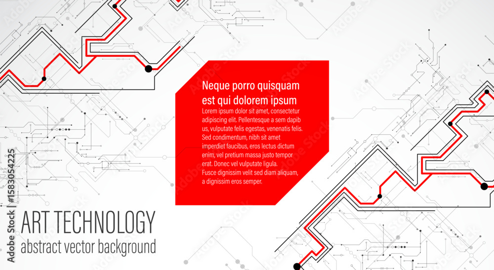 Poster Digital circuit visualization vector background. Pattern with interconnected lines, nodes.