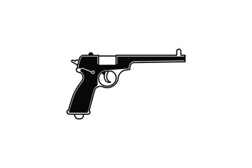 Detailed Black and White Image of a Classic Pistol with a Long Barrel Presented in a Silhouette Style silhouette This image features