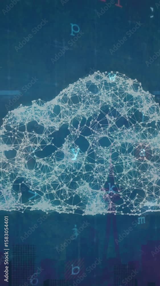 Poster animation of data processing over cloud icon