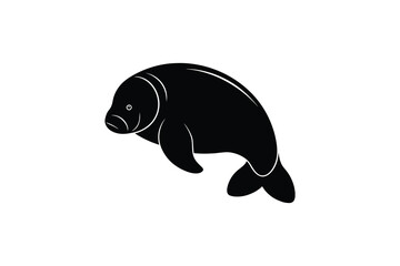 Elegant Manatee Illustration in Black and White Featuring a Sleek and Simple Design Swimming Gracefully in Silhouette minimalist manatee silhouette perfect for