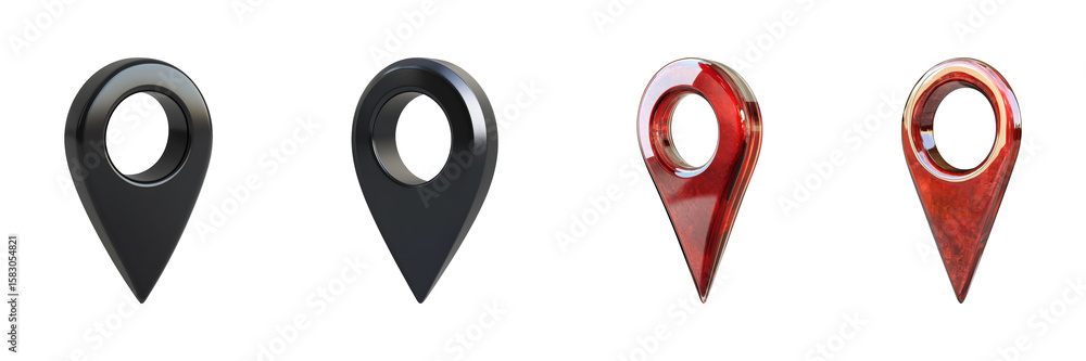 Poster 3d location pin icons set. navigation and mapping symbols collection isolated on transparent backgro