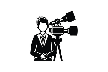 Formal Man with Telescope Silhouette A Professional Astronomer or Scientist Ready to Explore the Universe and Make Discoveries Silhouette black white silhouette