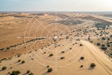 Aerial View of Expansive Desert Landscape with Radar Overlay and Dunes
