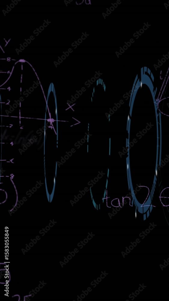 Poster digital animation of mathematical equations over a scope