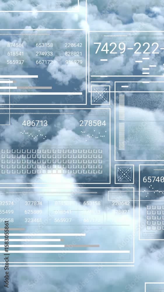 Poster animation of data processing over sky with clouds