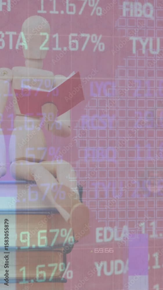 Aufkleber animation of data processing over mannequin with books
