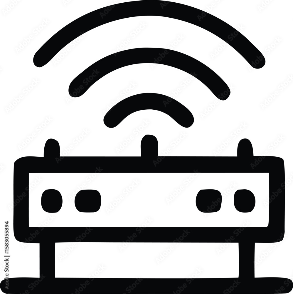 Poster hand drawn illustration of a wifi router emitting wireless signals symbolizing connectivity and inte