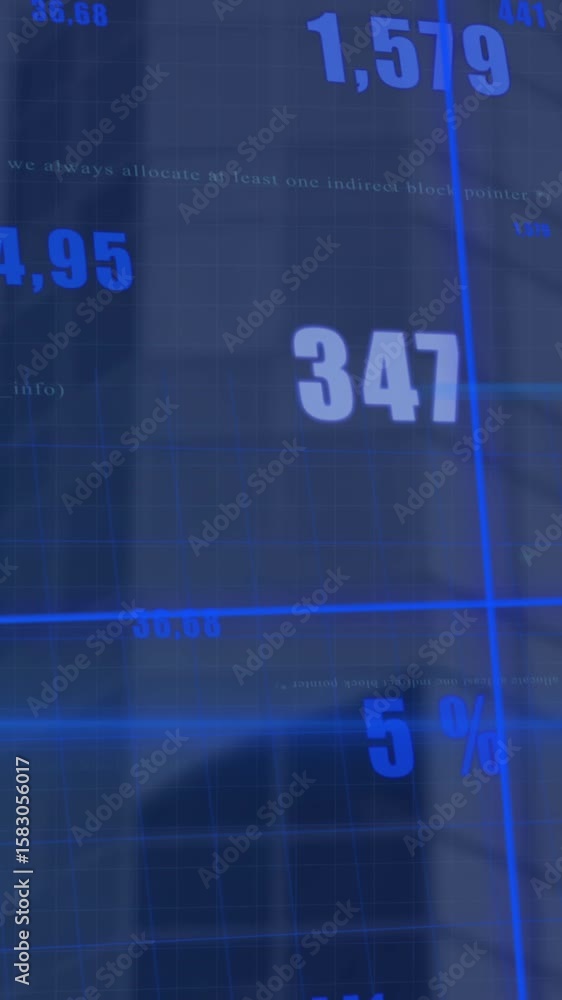 Aufkleber animation of statistical data processing and blue light spot against aerial view of tall building