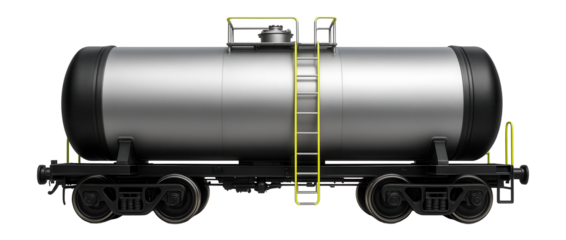 Rubber-lined chemical tanker railcar with external ladder and safety handrails