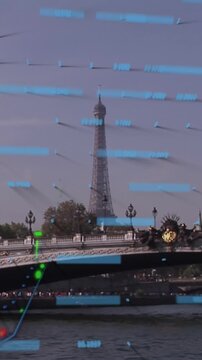 Animation of financial data processing over paris cityscape
