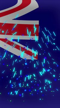 Animation of illuminated dots over waving flag of australia in background