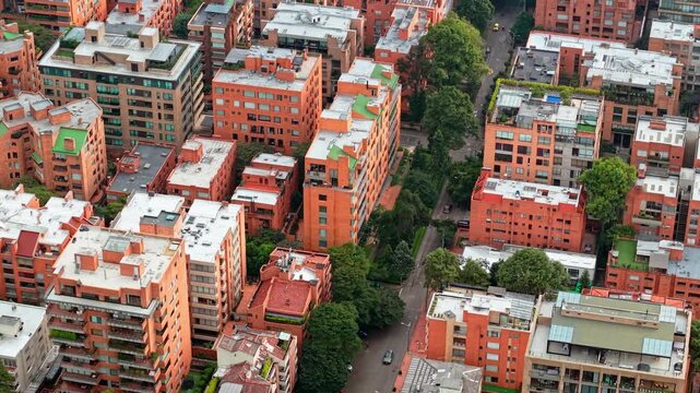 aerial shot of apartment blocks around the 93rd street park in downtown Bogota