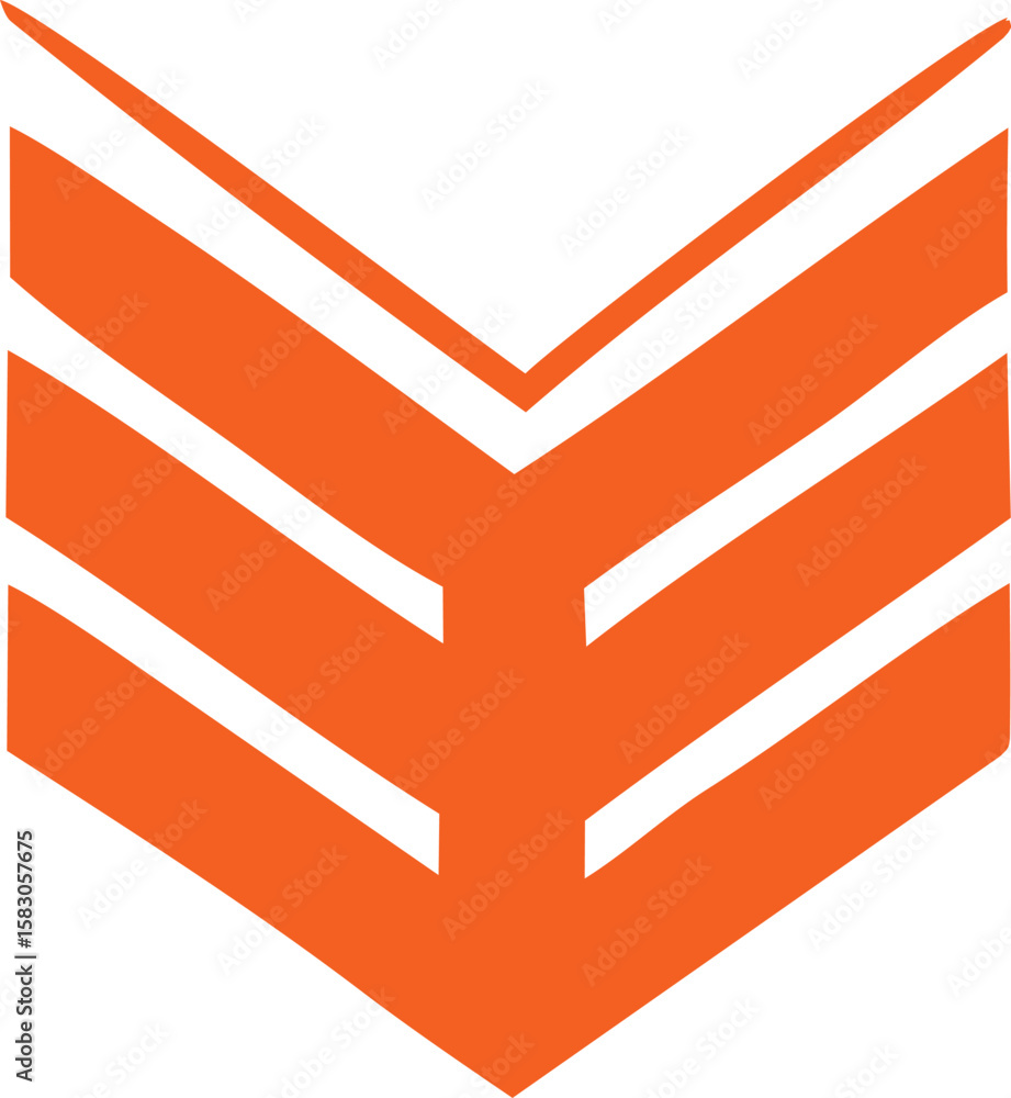 Poster bold orange chevron stripes on a white background creating a dynamic downward pointing arrow shape w