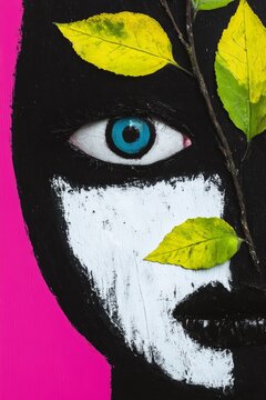 Weird Folk Horror Autumn Eyeball Portrait Chaos Art, Spooky Seasonal Illustration Generative AI