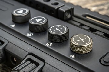 Close-up View of Control Panel with Buttons and Dials on Firearm Equipment