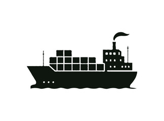 Obraz premium Cargo ship silhouette carrying containers on the water isolated on transparent background