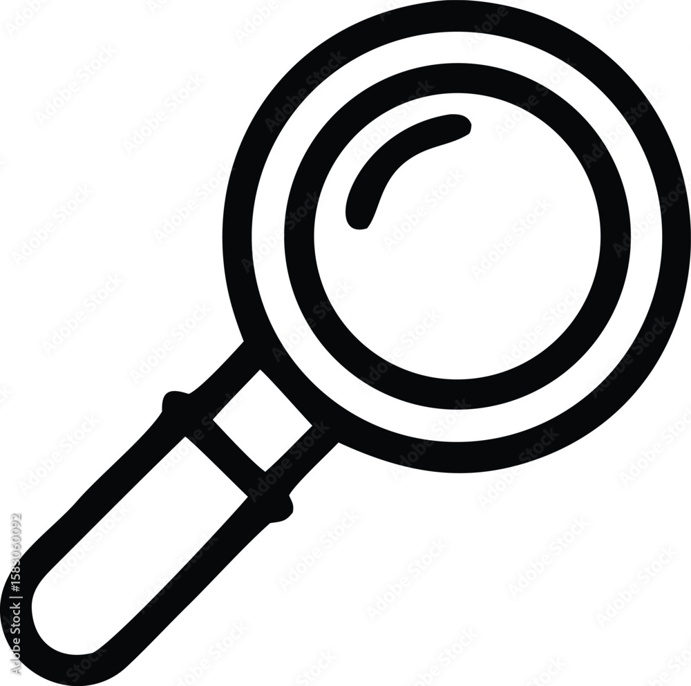 Poster simple black line art illustration of a magnifying glass with a rounded handle symbolizing search di