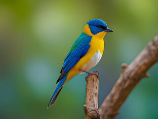 Obraz premium Vibrant kingfisher perched on a branch with blurry green background