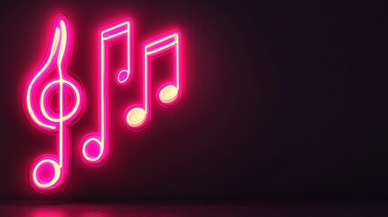 Neon pink music notes on a dark background