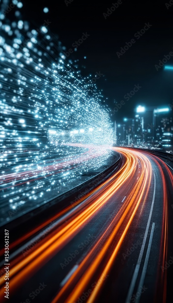 Poster accelerating data highways a futuristic concept of speed and efficiency in information transfer