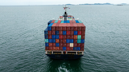 shipping cargo logistic, container ship carrying in sea import export goods and distributing...