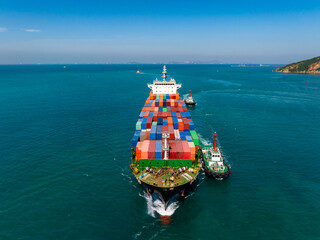 shipping cargo logistic, container ship carrying in sea import export goods and distributing...
