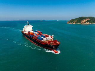 shipping cargo logistic, container ship carrying in sea import export goods and distributing...