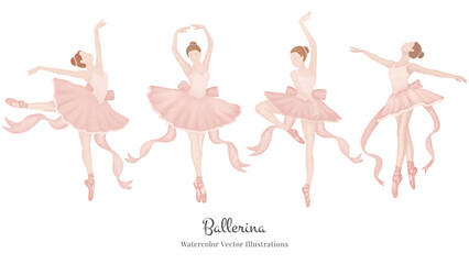 Pink ballerina watercolor vector illustrations