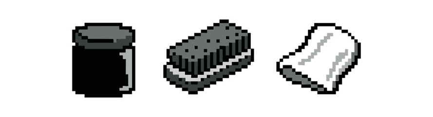 Fototapeta premium Pixel art cleaning supplies: jar, brush, cloth