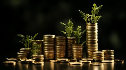 Isolated growth money on translucent podium background with wealth and financial success graphs