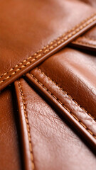 Rich Brown Leather Texture with Golden Stitching Detail