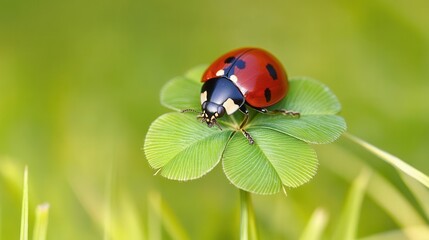 A Ladybug on a four-leaf clover, embodying luck and nature's beauty