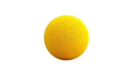 Textured yellow sphere on a yellow background for abstract design visuals, isolated on white background