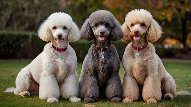 Cute Poodles of Various Colors Sitting Calmly Together