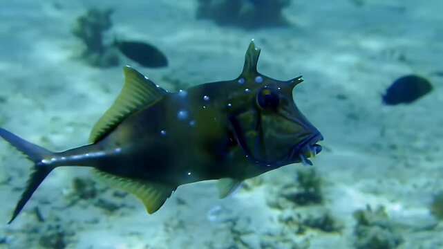 Whitespotted Filefish Swimming in Coral Reef