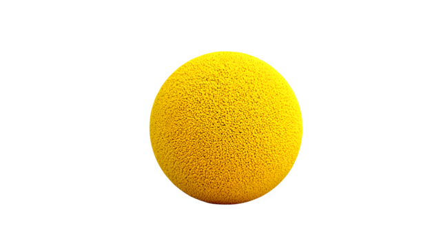 Textured yellow sphere on a yellow background for abstract design visuals, isolated on white background