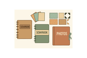 Scrapbook and photo albums with decorative papers and stickers