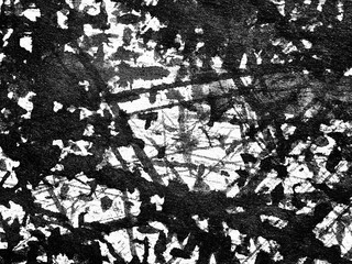 Obraz premium Black and white abstract artwork featuring chaotic patterns and textures created by layered streaks and lines