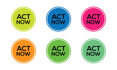 Multicolor ACT NOW Labels.Bold Text Graphics for Promotions and Campaigns


