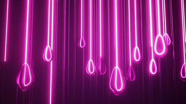 Neon pink rain drops on a dark background