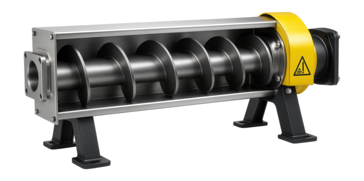 Screw conveyor with a helical blade for transporting agglomerated materials in a bulk handling facility
