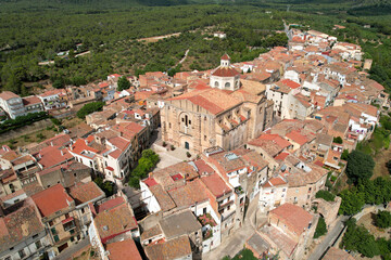 Aerial view of Mont-roig del Camp town on sunny day. Tarragona, Spain.