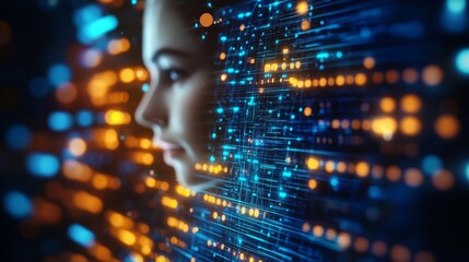 Futuristic Female Profile Surrounded by Digital Networks, Virtual Reality, and AI Innovations