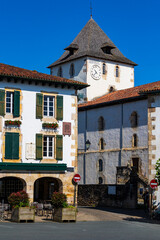 Saint Martin Bell Tower and Typical Labourdine (Basque) Facades in the Center of Sare