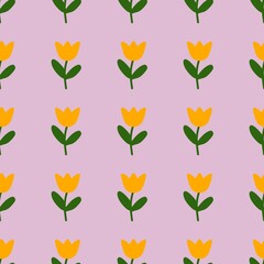 seamless pattern with colorful tulips. kawaii design. 
