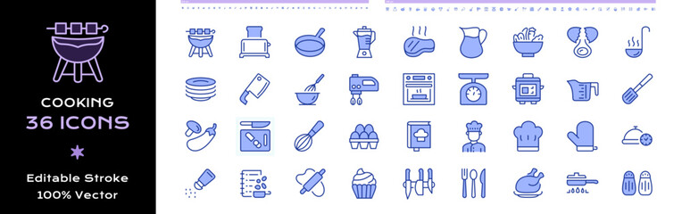 Cooking Line Icons - Editable Stroke Color.